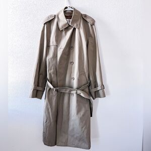 Oleg Cassini 80s Vintage Cotton Blend Tan Double Breasted Men's Trench Coat 40 L